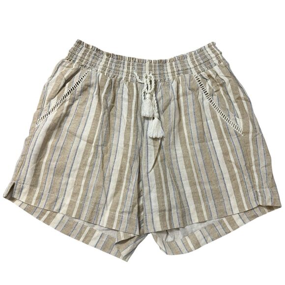 Briggs Women’s Size SMALL Linen/Rayon Shorts Tan/Blue/Cream Striped 4 Pocket - Picture 4 of 9